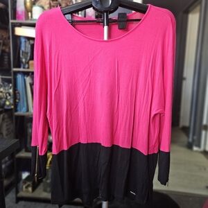 Calvin Klein Pink and Black Long Sleeve Top Sz L 3-1001